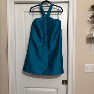 Badgley Mischka Teal Cross-Back with bow Mini Dress